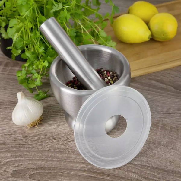 Ступка KINGHOFF KH-1661 з нержавіючої сталі 13 см з кришкою