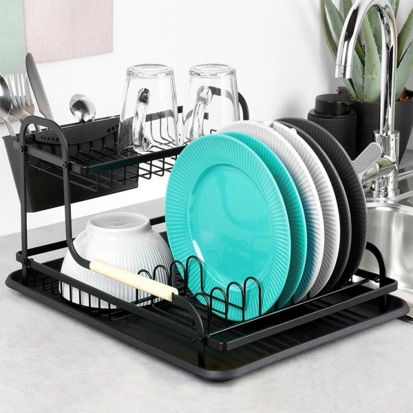 Suszarka do naczyń VILDE 229157 (czarna, dwupoziomowa 48,5×32×23,5 cm)
