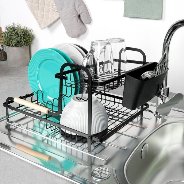 Suszarka do naczyń VILDE 229157 (czarna, dwupoziomowa 48,5×32×23,5 cm)