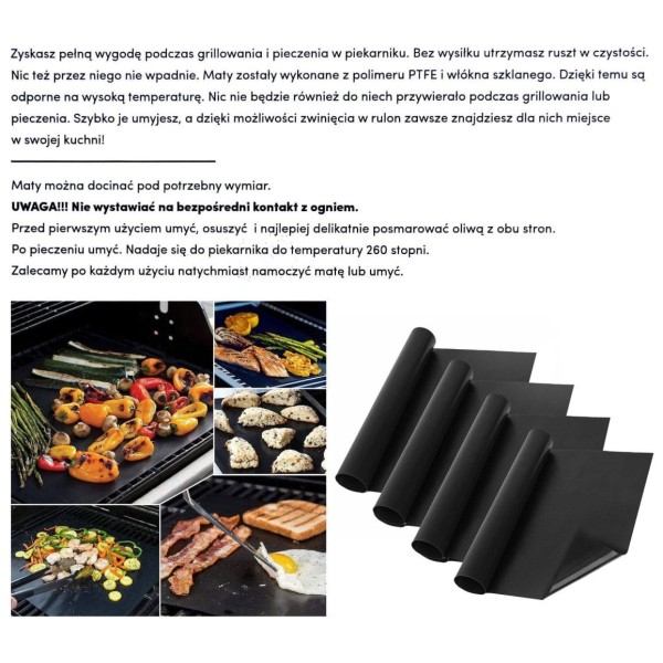 НАБІР З 4 КИЛИМКІВ ДЛЯ ГРИЛЯ BBQ 40 X 30 СМ АНТИПРИГАРНІ КИЛИМКИ З PTFE BRUNBESTE BB-3367