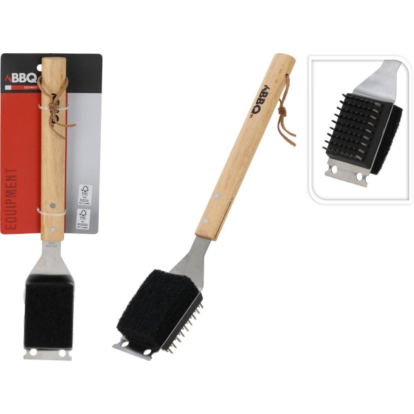Щітка для чищення грилів з нержавіючої сталі та дерева 39,5x9,1 см