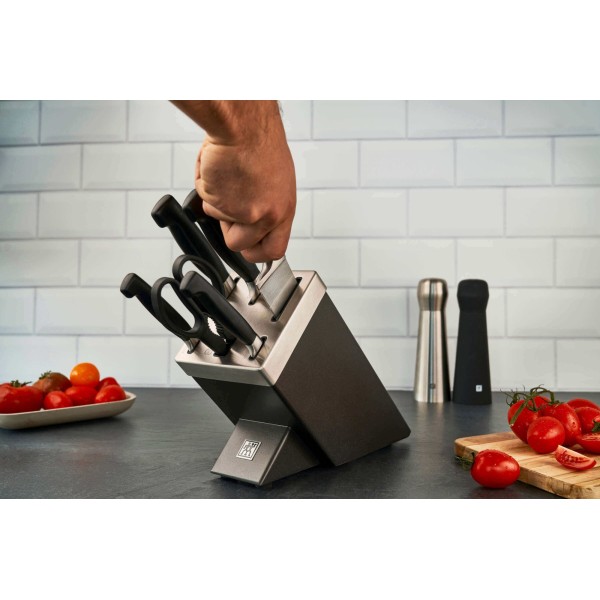 Набір ножів ZWILLING FOUR STAR з 5 штук у самозаточувальному блоці, сірий