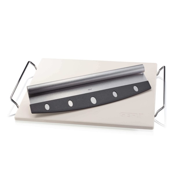 Zestaw: nóż do pizzy i kamień ze stojakiem Gefu DARIOSO (okrągły i kwadratowy)