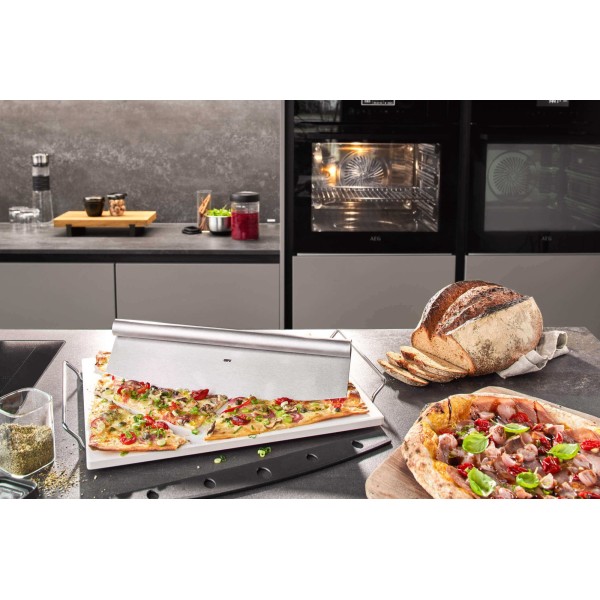 Zestaw: nóż do pizzy i kamień ze stojakiem Gefu DARIOSO (okrągły i kwadratowy)