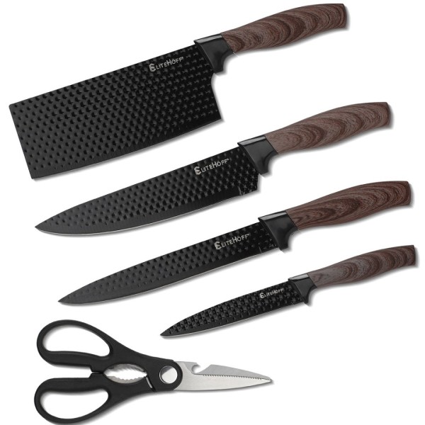 Zestaw noży kuchennych ELITEHOFF E-6309 (z tasakiem i stojakiem)