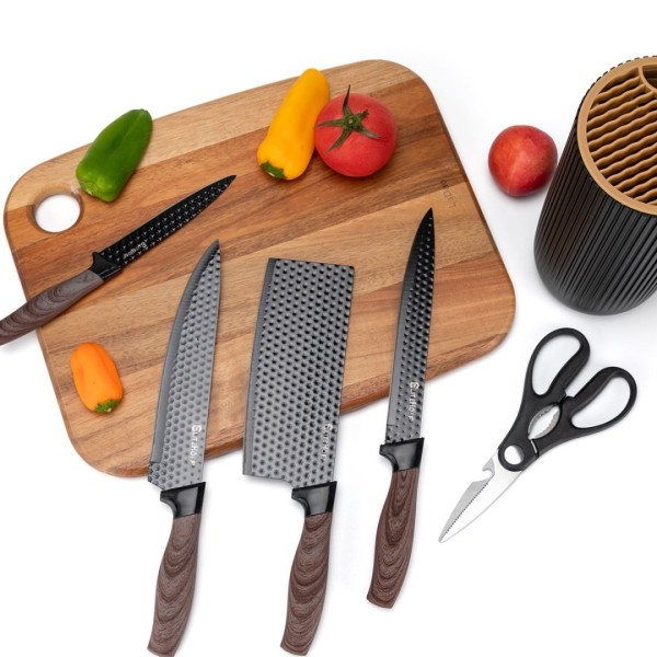 Zestaw noży kuchennych ELITEHOFF E-6309 (z tasakiem i stojakiem)