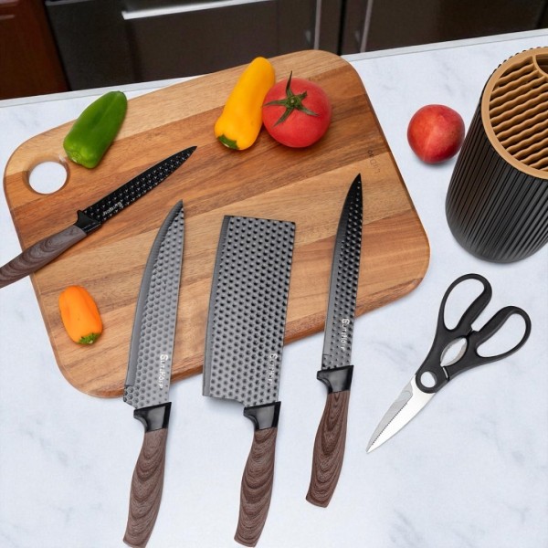Zestaw noży kuchennych ELITEHOFF E-6309 (z tasakiem i stojakiem)