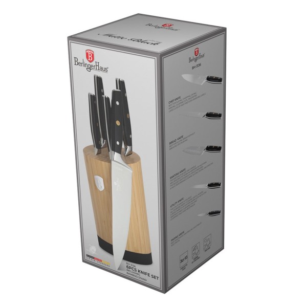 Набір із 5 ножів у бамбуковій підставці BerlingerHaus Matte Black Collection BH-3136