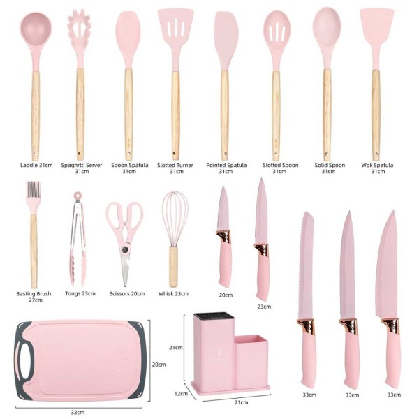 НАБІР З 19 НОЖІВ ТА КУХОННОГО НАЧИНУ В ПІДСТАВЦІ E-6072