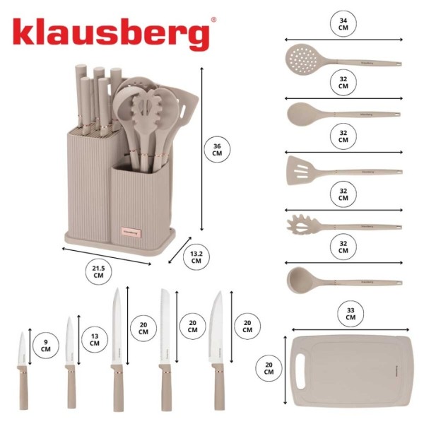 Zestaw noży i przyborów kuchennych Klausberg KB-7935 (z deską w stojaku)
