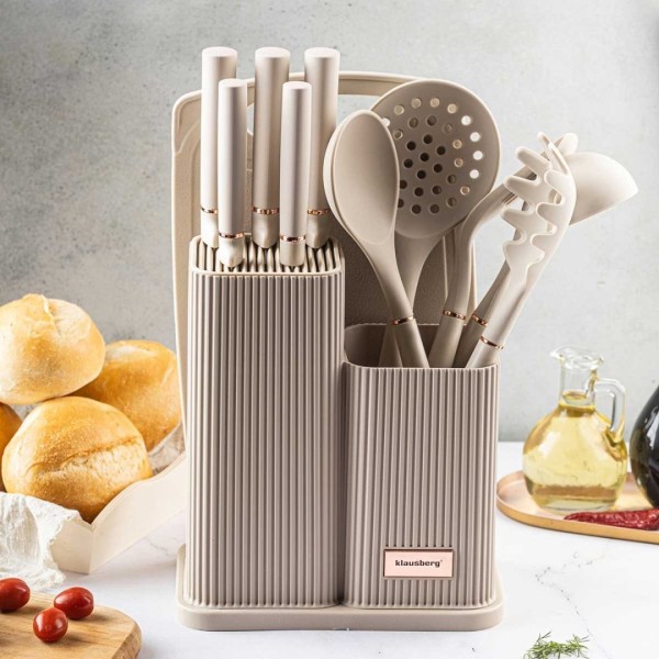 Zestaw noży i przyborów kuchennych Klausberg KB-7935 (z deską w stojaku)