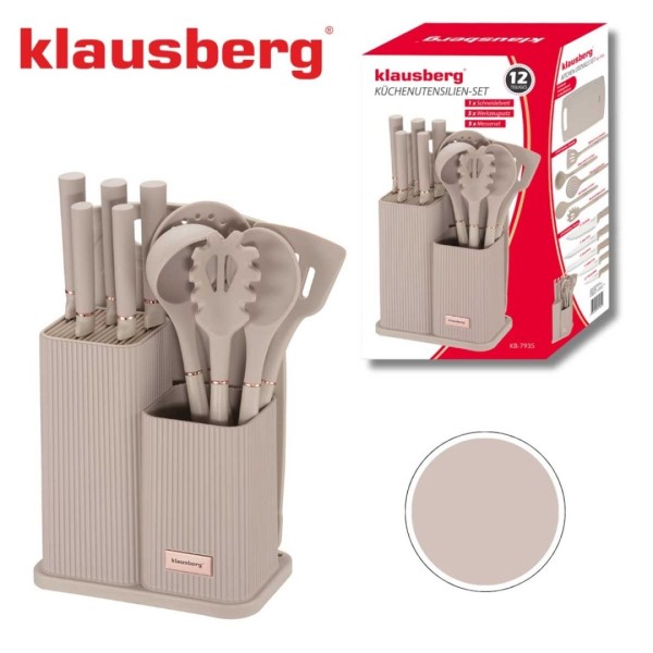Zestaw noży i przyborów kuchennych Klausberg KB-7935 (z deską w stojaku)