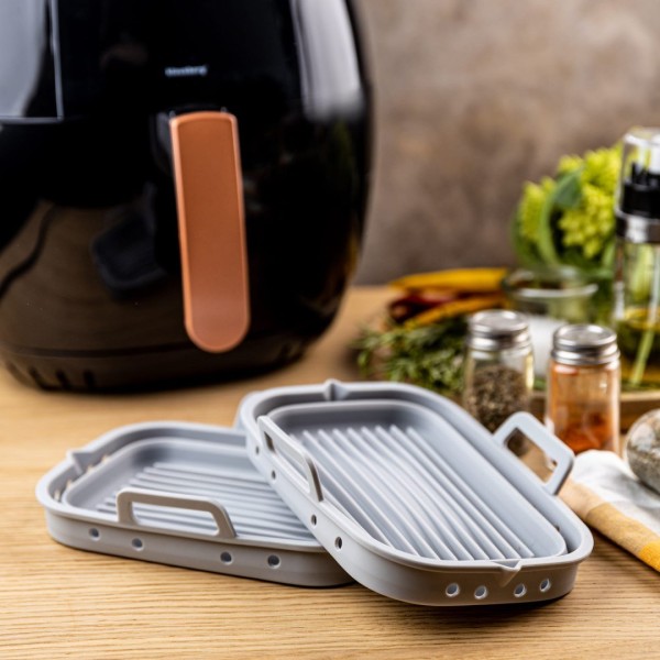 НАБІР СИЛІКОНОВИХ ВСТАВОК ДЛЯ ФРИТЮРНИЦІ БЕЗ ЖИРУ, 2 ШТУКИ, ПРЯМОКУТНІ 20,5X14,5 СМ, СКЛАДАЮЧІСЯ KLAUSBERG KB-7791