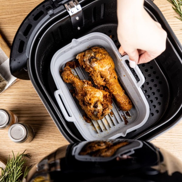 НАБІР СИЛІКОНОВИХ ВСТАВОК ДЛЯ ФРИТЮРНИЦІ БЕЗ ЖИРУ, 2 ШТУКИ, ПРЯМОКУТНІ 20,5X14,5 СМ, СКЛАДАЮЧІСЯ KLAUSBERG KB-7791