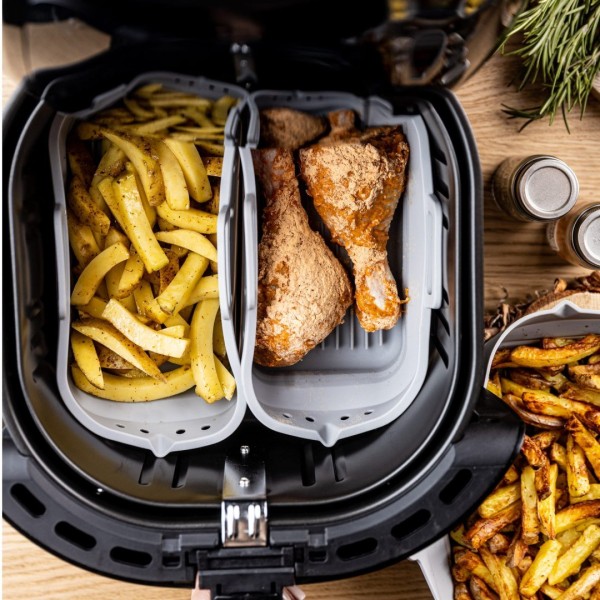 НАБІР СИЛІКОНОВИХ ВСТАВОК ДЛЯ ФРИТЮРНИЦІ БЕЗ ЖИРУ, 2 ШТУКИ, ПРЯМОКУТНІ 20,5X14,5 СМ, СКЛАДАЮЧІСЯ KLAUSBERG KB-7791