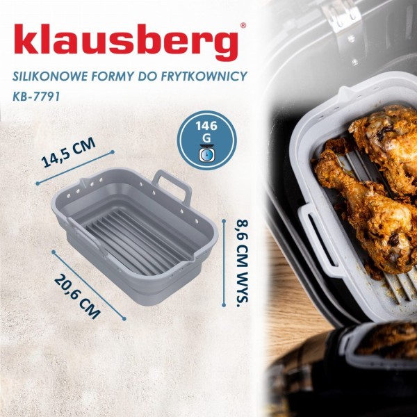 НАБІР СИЛІКОНОВИХ ВСТАВОК ДЛЯ ФРИТЮРНИЦІ БЕЗ ЖИРУ, 2 ШТУКИ, ПРЯМОКУТНІ 20,5X14,5 СМ, СКЛАДАЮЧІСЯ KLAUSBERG KB-7791