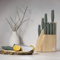 Кухонні ножі | Набір з 9 ножів BerlingerHaus Matte Green BH-3123 у бамбуковій підставці