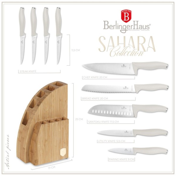Набір ножів у бамбуковому блоці, 10 предметів, Berlinger Haus Sahara BH-3121