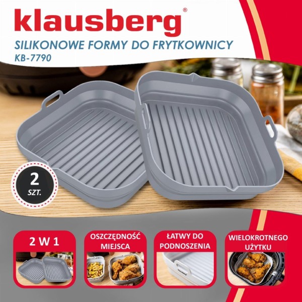 НАБІР СИЛІКОНОВИХ ВСТАВОК ДЛЯ ФРИТЮРНИЦІ БЕЗ ЖИРУ, 2 ШТУКИ, КВАДРАТНІ 20 СМ, СКЛАДНІ KLAUSBERG KB-7790