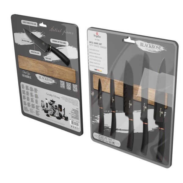 НАБІР З 5 КУХОННИХ НОЖІВ З ЛЕЗОМ BERLINGER HAUS BH-2884 ЧОРНА ТРОЯНДА