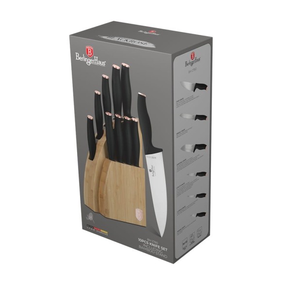 Набір ножів у бамбуковому блоці, 10 предметів, BERLINGER HAUS BLACK ROSE BH-2760