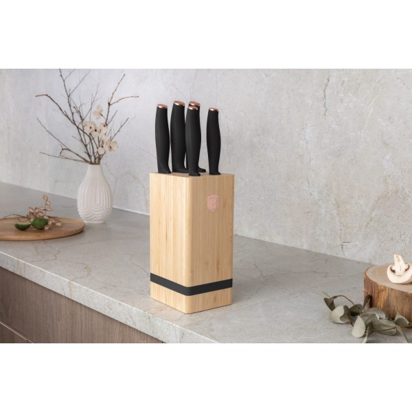 Набір ножів у бамбуковому блоці, 6 предметів, BERLINGER HAUS BLACK ROSE BH-2970