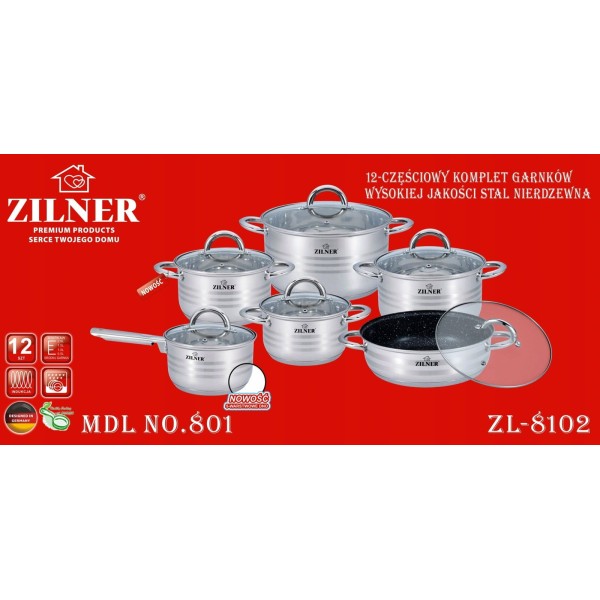 НАБІР СТАЛЕВИХ КАСТРУЛІВ 12 ШТУК ZILNER ZL-8102