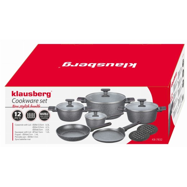 Набір посуду KLAUSBERG KB-7832 з антипригарним покриттям Magnum, 12 предметів
