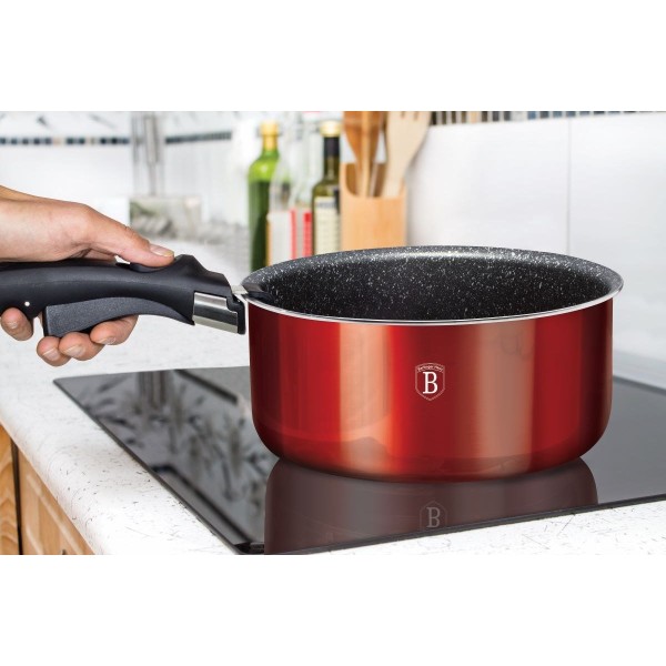 Набір посуду BERLINGER HAUS METALLIC LINE BURGUNDY BH-6145, 9 предметів, що складаються та готуються