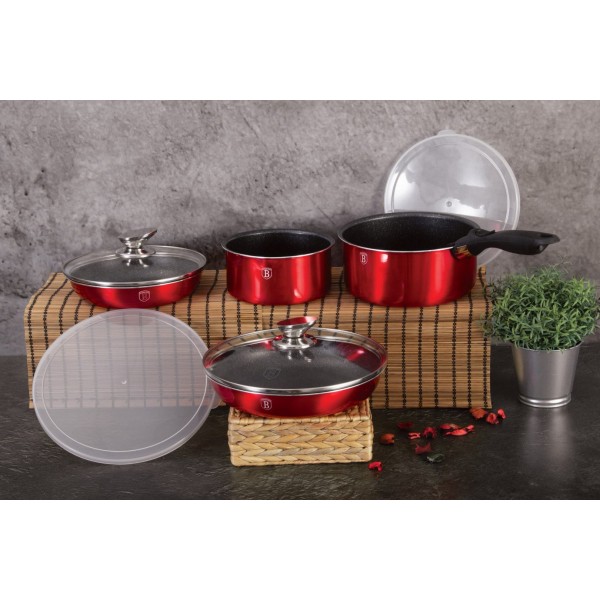 Набір посуду BERLINGER HAUS METALLIC LINE BURGUNDY BH-6145, 9 предметів, що складаються та готуються