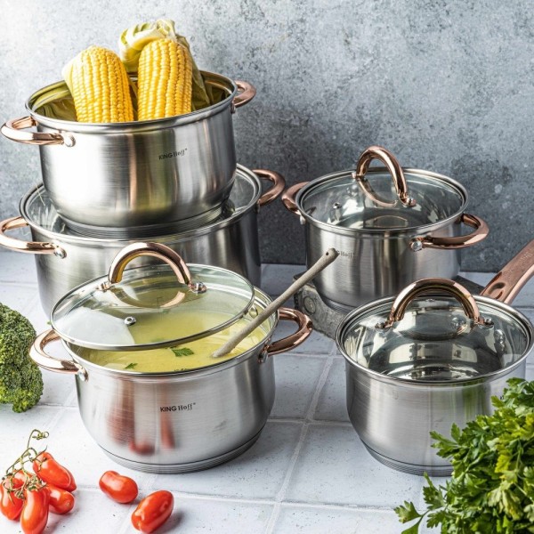 Сталеві каструлі KINGHOFF ROSEGOLD KH-1764, 10 штук