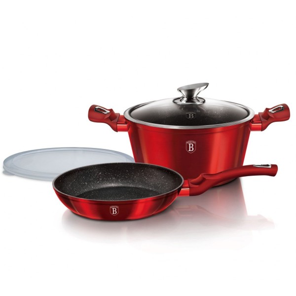 Набір з 3 горщиків 24 см BERLINGER HAUS METALLIC BURGUNDY LINE BH-6779