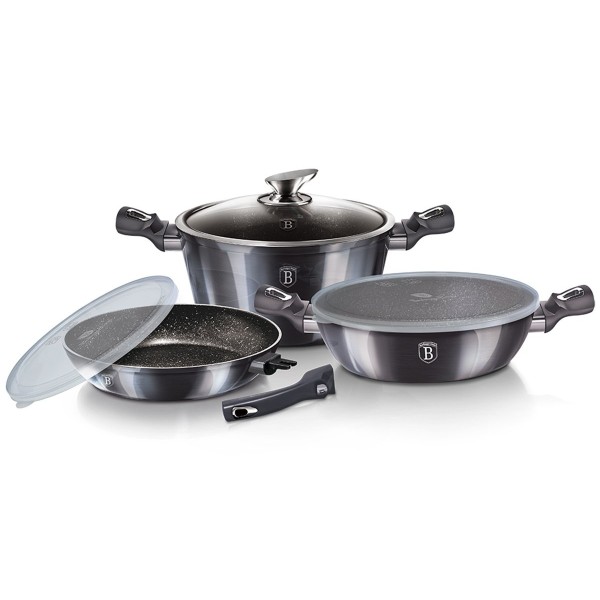 Zestaw garnków i patelni Berlinger haus BH-7052 CARBON PRO (z powłoką carbon)