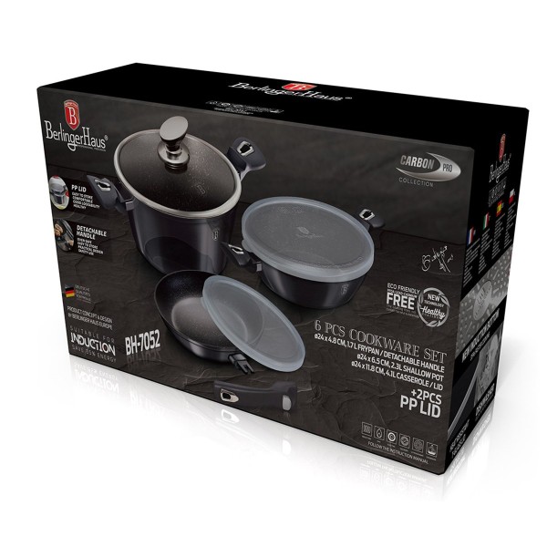 Zestaw garnków i patelni Berlinger haus BH-7052 CARBON PRO (z powłoką carbon)