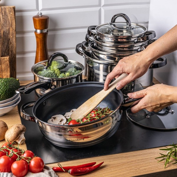 СТАЛЕВІ КАСТРУЛІ 12 ШТУК 2.1/2.1/2.9/3.4/3.9/6.6 Л KLAUSBERG KB-7702