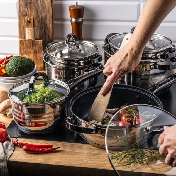 СТАЛЕВІ КАСТРУЛІ 12 ШТУК 2.1/2.1/2.9/3.4/3.9/6.6 Л KLAUSBERG KB-7702