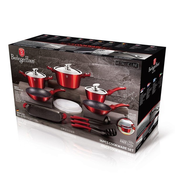 Набір горщиків BERLINGER HAUS METALLIC LINE BURGUNDY BH-6781 з 16 предметів