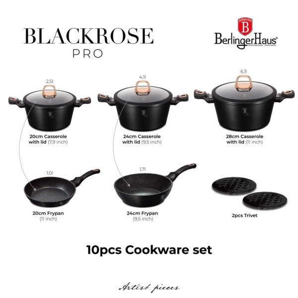 Набір посуду BerlingerHaus Black Rose BH-8168, 10 предметів
