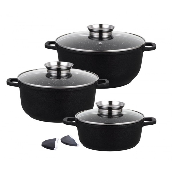 НАБІР З 3 ГРАНІТНИХ ГОРЩИКІВ 2,5 Л/4,3 Л/6,8 Л (8 шт.) KLAUSBERG CRACK DESIGN KB-7359