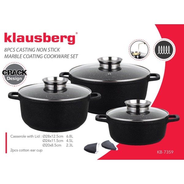 НАБІР З 3 ГРАНІТНИХ ГОРЩИКІВ 2,5 Л/4,3 Л/6,8 Л (8 шт.) KLAUSBERG CRACK DESIGN KB-7359