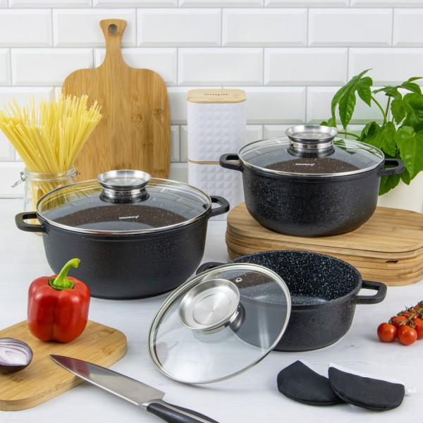 НАБІР З 3 ГРАНІТНИХ ГОРЩИКІВ 2,5 Л/4,3 Л/6,8 Л (8 шт.) KLAUSBERG CRACK DESIGN KB-7359