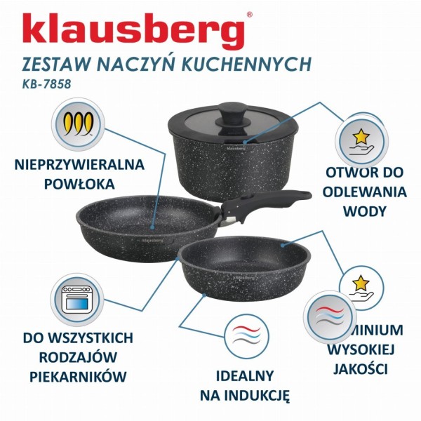 Набір посуду KLAUSBERG KB-7858 з мармуровим антипригарним покриттям, 5 предметів