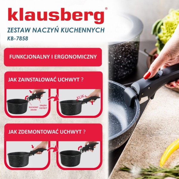 Набір посуду KLAUSBERG KB-7858 з мармуровим антипригарним покриттям, 5 предметів