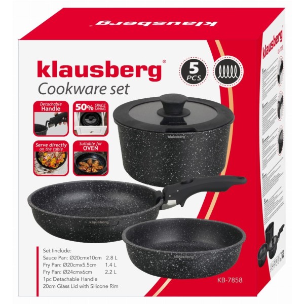 Набір посуду KLAUSBERG KB-7858 з мармуровим антипригарним покриттям, 5 предметів
