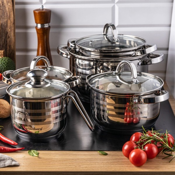 СТАЛЕВІ КАСТРУЛІ 10 ШТУК 1.7/2.1/2.9/3.9/6.6 Л KLAUSBERG KB-7696