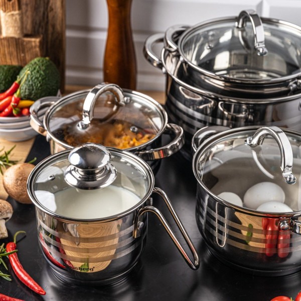 СТАЛЕВІ КАСТРУЛІ 10 ШТУК 1.7/2.1/2.9/3.9/6.6 Л KLAUSBERG KB-7696