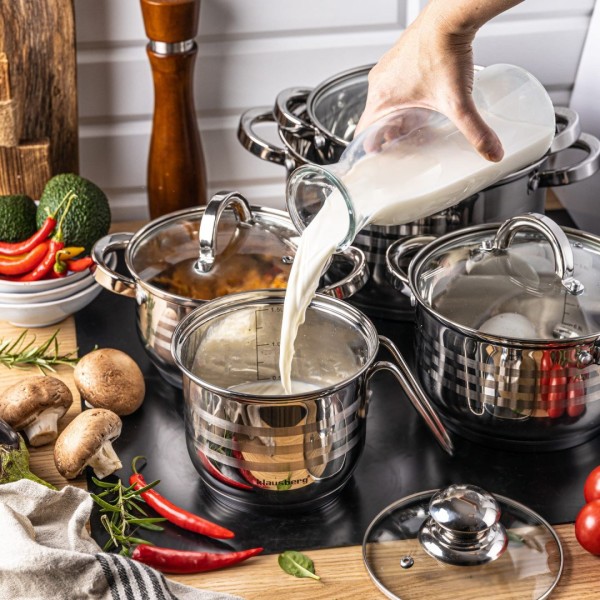 СТАЛЕВІ КАСТРУЛІ 10 ШТУК 1.7/2.1/2.9/3.9/6.6 Л KLAUSBERG KB-7696