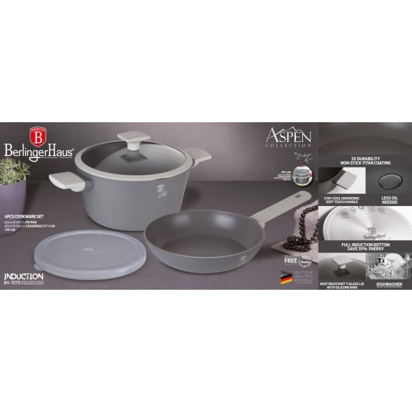 НАБІР КАСТРУЛІ ТА СКОВОРОДИ 24 СМ З ТИТАНОВИМ ПОКРИТТЯМ BERLINGER HAUS ASPEN BH-7079
