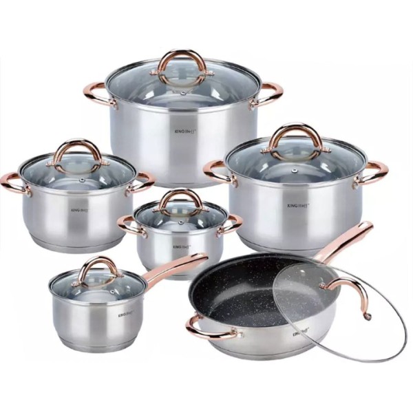 Сталеві каструлі KINGHOFF ROSEGOLD KH-1766 на 12 елементів