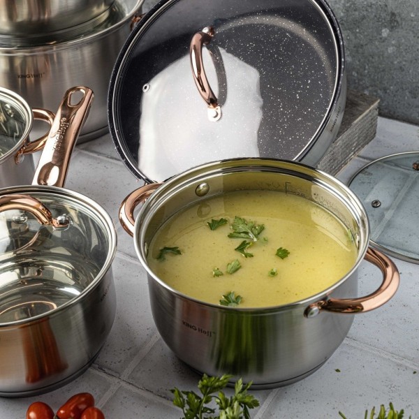 Сталеві каструлі KINGHOFF ROSEGOLD KH-1766 на 12 елементів